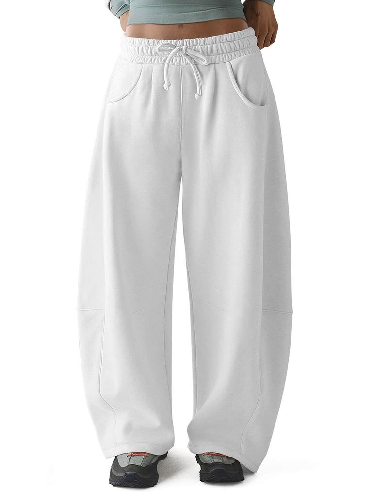 HeSaYep Women's Wide Leg Barrel Sweatpants Fleece Lined Baggy Sweat Pants Drawstring High Waisted Casual Pants Cotton Palazzo Trousers with Pockets White L - Image 1