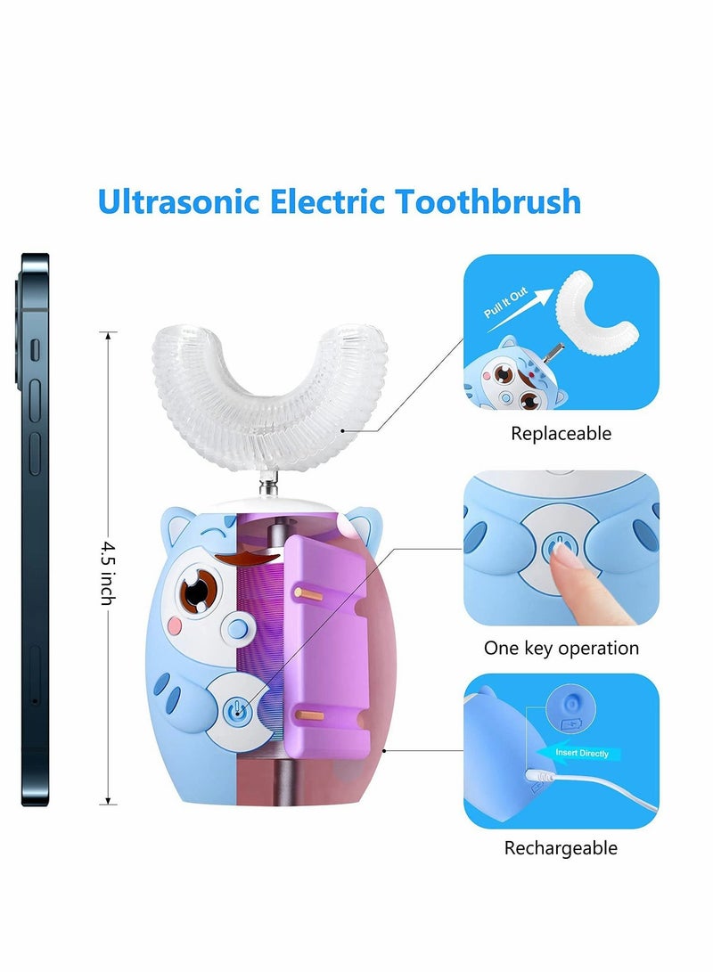 Kids Toothbrush Electric, U Shaped Ultrasonic Automatic Toothbrush, Six Cleaning Modes, Cartoon Modeling Design for Kids, Special Birthday Gift (2-6age, Blue)  - Image 3