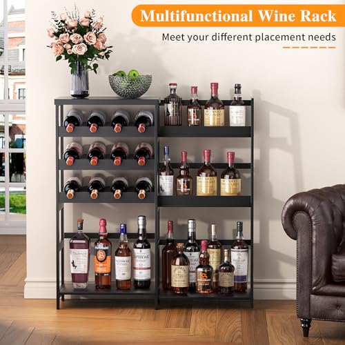 VASMIA Versatile Liquor Stand for Home Bar, Wine Rack Freestanding Floor, Mini Bar Table with Bamboo Trapezoidal Liquor Bottle Display Shelf Cabinet for Living Room, Black - Image 2