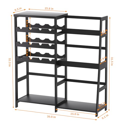 VASMIA Versatile Liquor Stand for Home Bar, Wine Rack Freestanding Floor, Mini Bar Table with Bamboo Trapezoidal Liquor Bottle Display Shelf Cabinet for Living Room, Black - Image 4