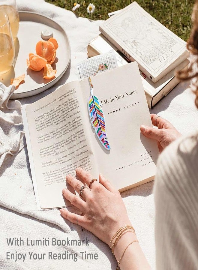 فاصل كتب معدني على شكل ريشة من لوميتي، متعدد الألوان، إكسسوارات كتب لطيفة، هدايا للنساء والمعلمات والقارئات ومحبات الكتب في عيد الميلاد وعيد الأم وعيد الحب (فضي) - Image 4