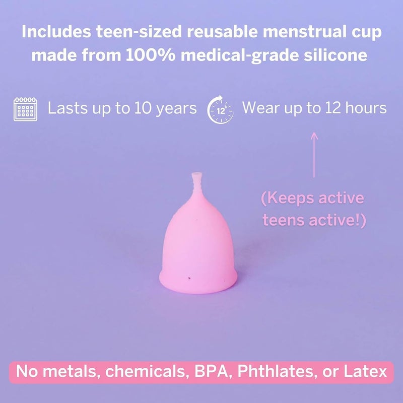 Pixie Cup Teen Menstrual Cup Kit - Best First Period Cup Starter Kit - Wash, 20 Wipes, Lube, Public Restroom Carry Cup & Storage Bag - Proven to Be What You Need to Become A Successful Cup User - Image 4