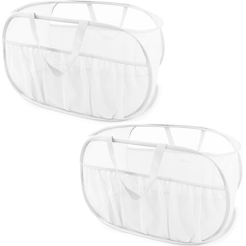 BATTOO 2 Pack Collapsible Laundry Baskets Upgrade Pop Up Laundry Hamper with Convenient Bags Foldable Laundry Basket Mesh Light Weight Easy to Carry Clothes Hampers for Laundry Dorm Toys Travel White - Image 1