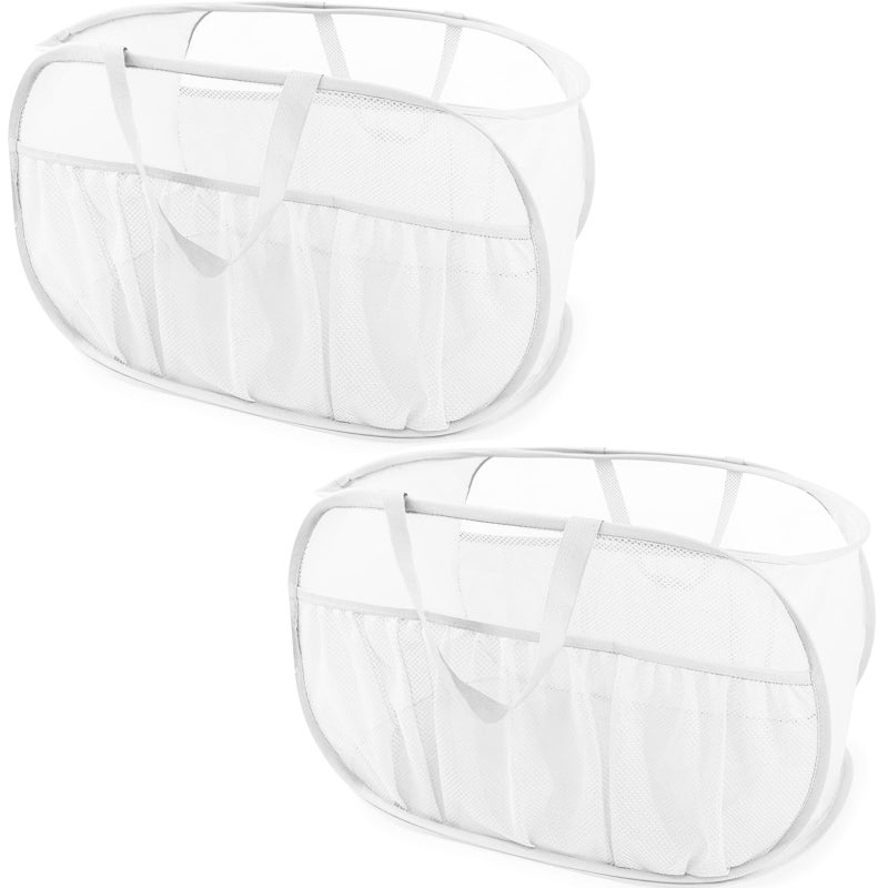 BATTOO 2 Pack Collapsible Laundry Baskets Upgrade Pop Up Laundry Hamper with Convenient Bags Foldable Laundry Basket Mesh Light Weight Easy to Carry Clothes Hampers for Laundry Dorm Toys Travel White - Image 2
