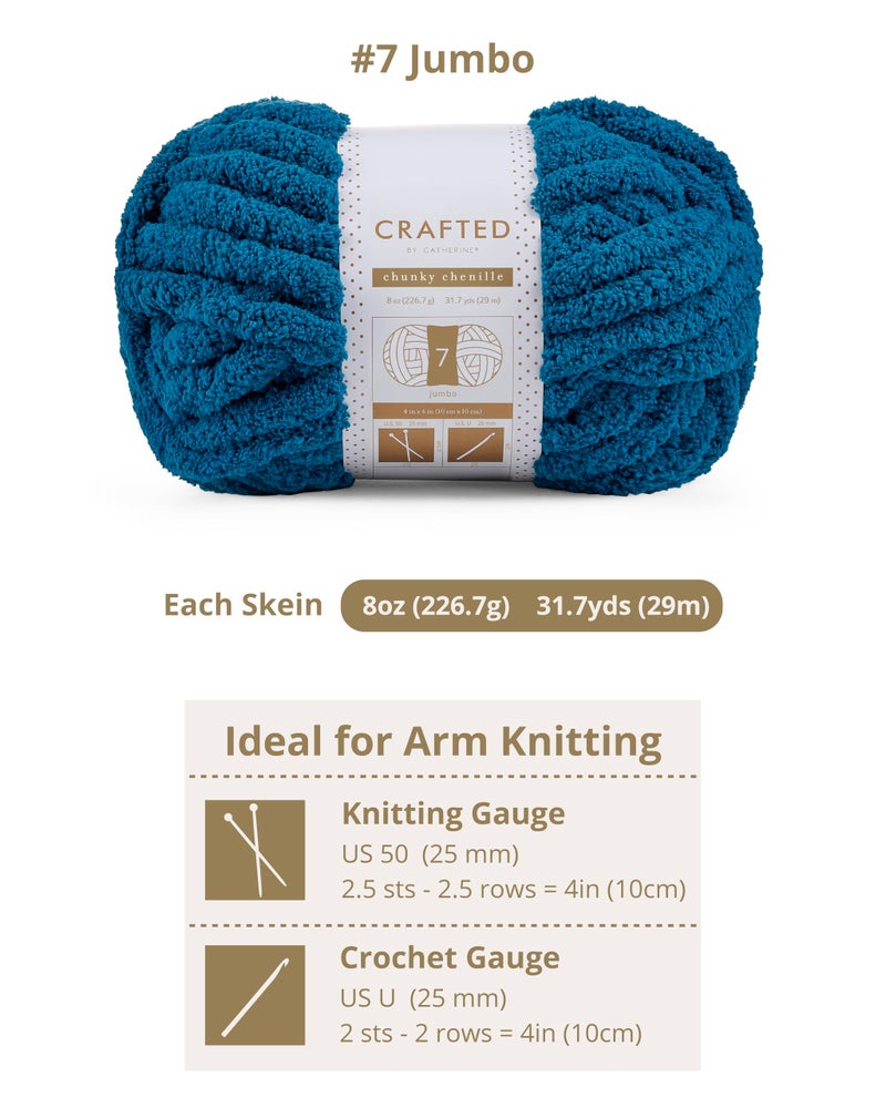 Crafted By Catherine Chunky Chenille Yarn - 2 Pack (8 oz / 227 g, 31.7 Yards Each Skein), Turquoise, Gauge 7 Jumbo - Image 3