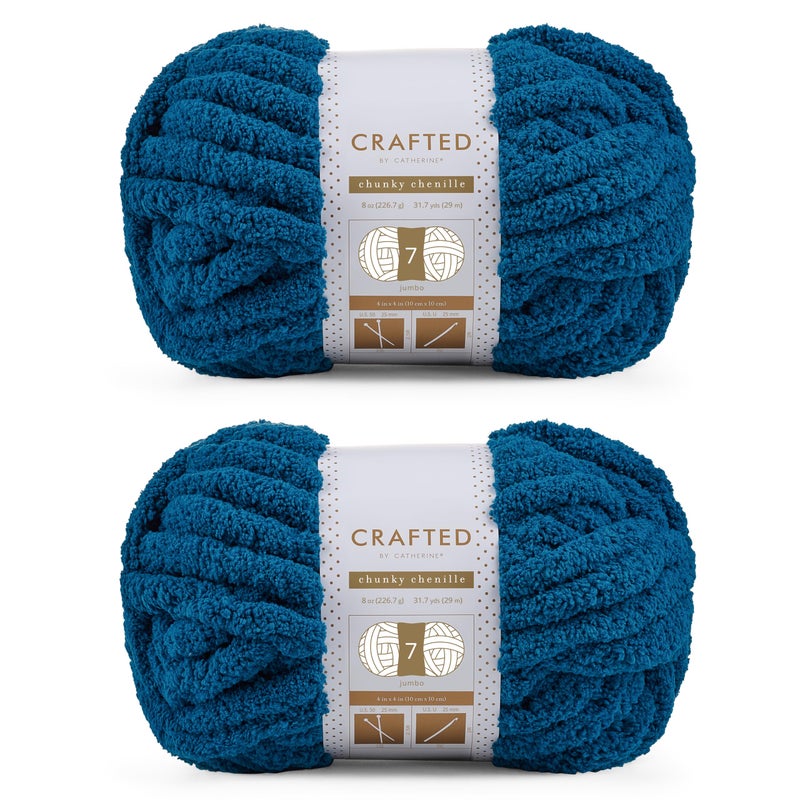 Crafted By Catherine Chunky Chenille Yarn - 2 Pack (8 oz / 227 g, 31.7 Yards Each Skein), Turquoise, Gauge 7 Jumbo - Image 1