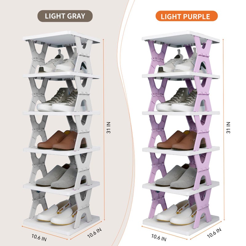 RILUKICH Shoe Rack, Collapsible Kids Shoe Rack, 6-Tier Small Foldable Shoe Organizer for Entryway, Dorm, Bedroom (Grey-x) - Image 4