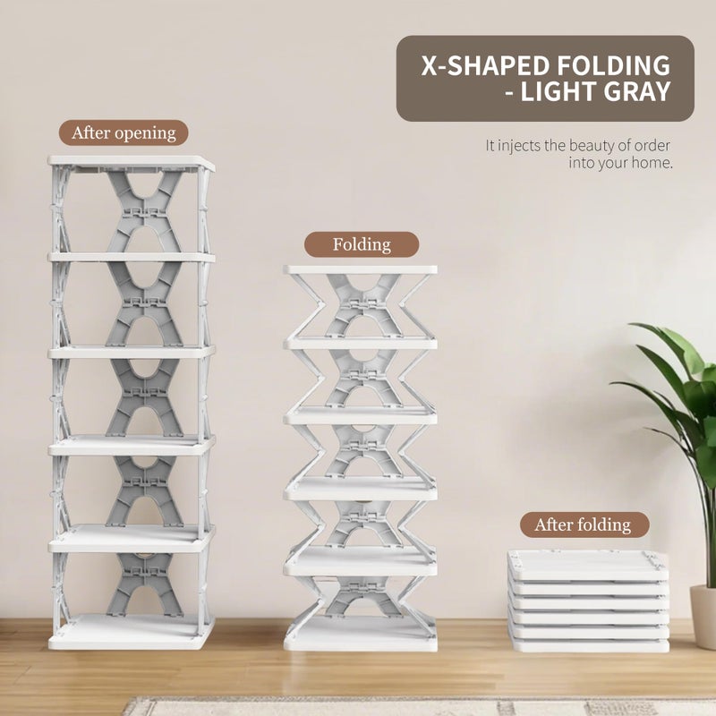 RILUKICH Shoe Rack, Collapsible Kids Shoe Rack, 6-Tier Small Foldable Shoe Organizer for Entryway, Dorm, Bedroom (Grey-x) - Image 3