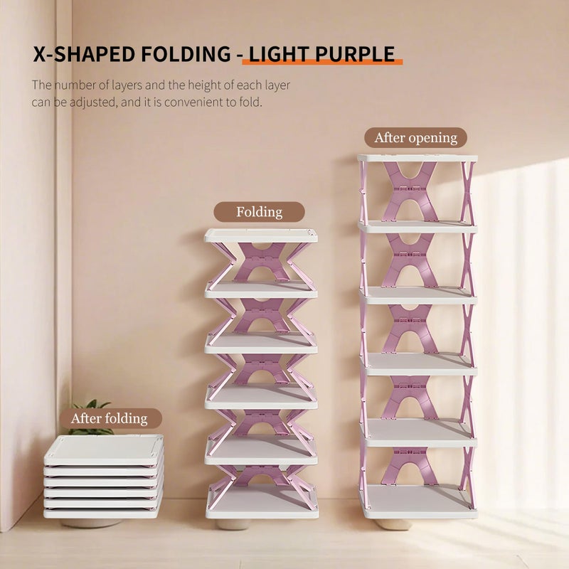 RILUKICH Shoe Rack, Collapsible Kids Shoe Rack, 6-Tier Small Foldable Shoe Organizer for Entryway, Dorm, Bedroom (Grey-x) - Image 2