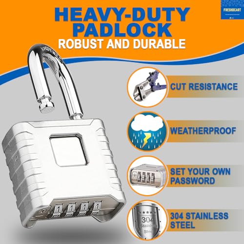 FreshDcart Resettable 4-Digit Number Combination Zinc Padlock PIN Security Number Padlock Heavy Duty Weatherproof for Indoor and Outdoor Use, Sheds, Gates, Lockers, Storage (Silver) - Image 3