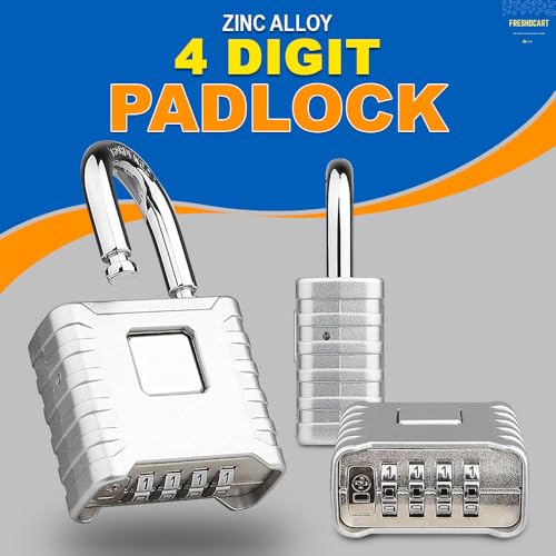 FreshDcart Resettable 4-Digit Number Combination Zinc Padlock PIN Security Number Padlock Heavy Duty Weatherproof for Indoor and Outdoor Use, Sheds, Gates, Lockers, Storage (Silver) - Image 2
