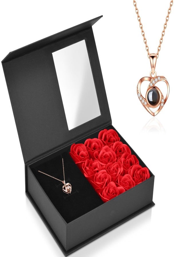 BLOCE Preserved Real Rose with Heart I Love You Necklace, Eternal Flowers Rose Birthday Gifts for Women Mom, Valentines Mothers Day Christmas Anniversary Romantic (Red) - Image 1
