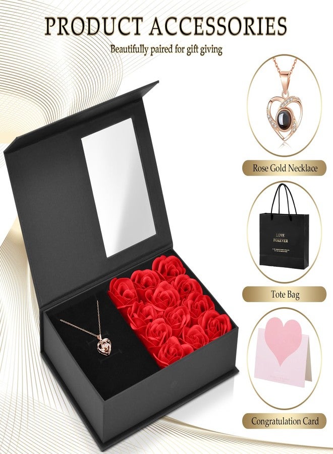 BLOCE Preserved Real Rose with Heart I Love You Necklace, Eternal Flowers Rose Birthday Gifts for Women Mom, Valentines Mothers Day Christmas Anniversary Romantic (Red) - Image 2