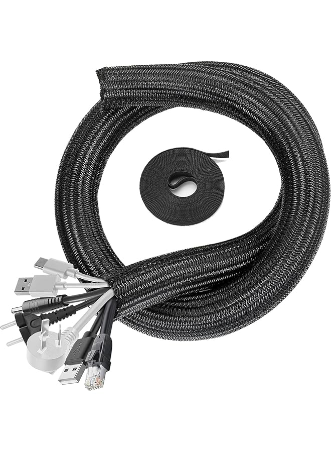 promass REVHQ 6.5ft Black Cable Sleeve, Cable Organizer for Desk PC TV Computer, Wire Protector, Cord Management for Home Office - Image 1