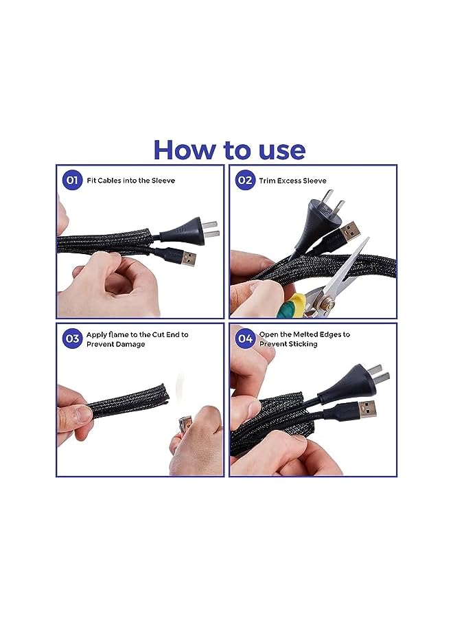 promass REVHQ 6.5ft Black Cable Sleeve, Cable Organizer for Desk PC TV Computer, Wire Protector, Cord Management for Home Office - Image 4