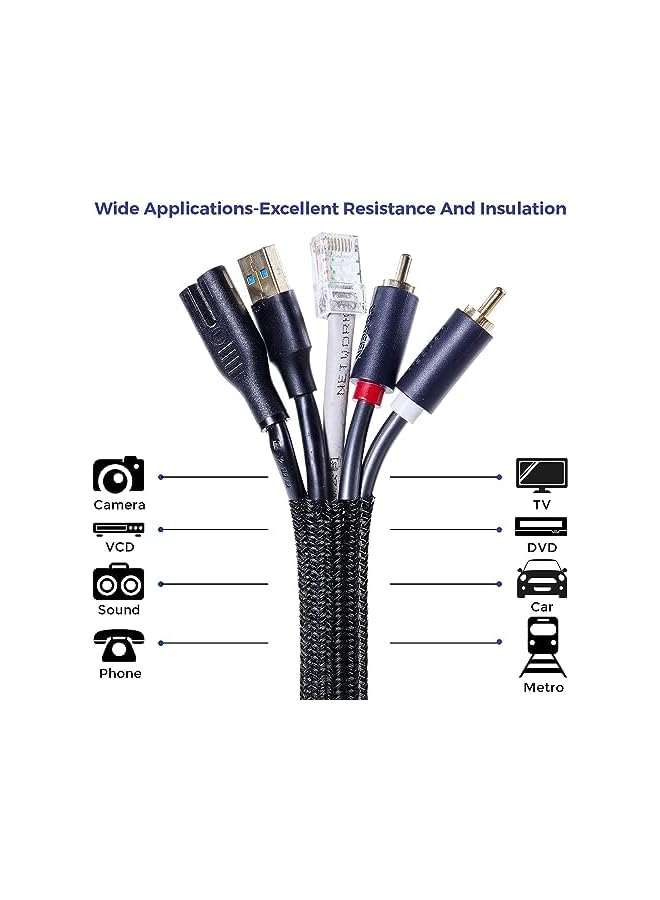 promass REVHQ 6.5ft Black Cable Sleeve, Cable Organizer for Desk PC TV Computer, Wire Protector, Cord Management for Home Office - Image 3