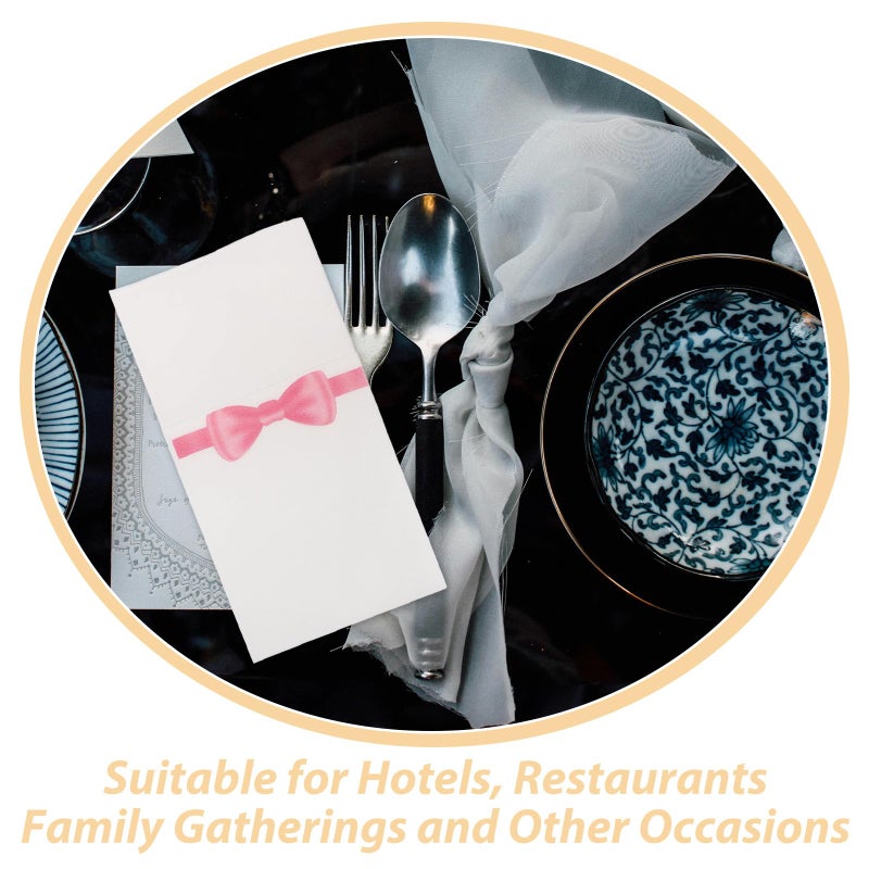 Disposable Pocket Napkins 50pcs 40x40cm Bow Tie Print Cutlery Pocket for Wedding Party - Image 4