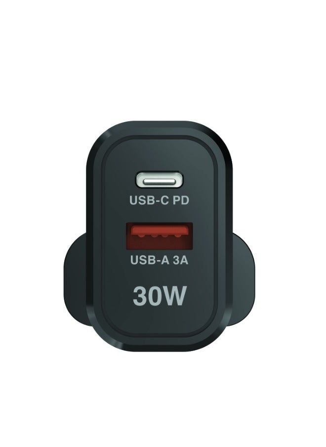 Xcell Xcell 30W Dual Port Fast Charger | USB-C PD + USB-A Output | Universal Compatibility | Over-Charge & Heat Protection | Compact Charger for iPhone, Samsung, iPad, Laptops | High-Speed Charging – Black  - Image 3