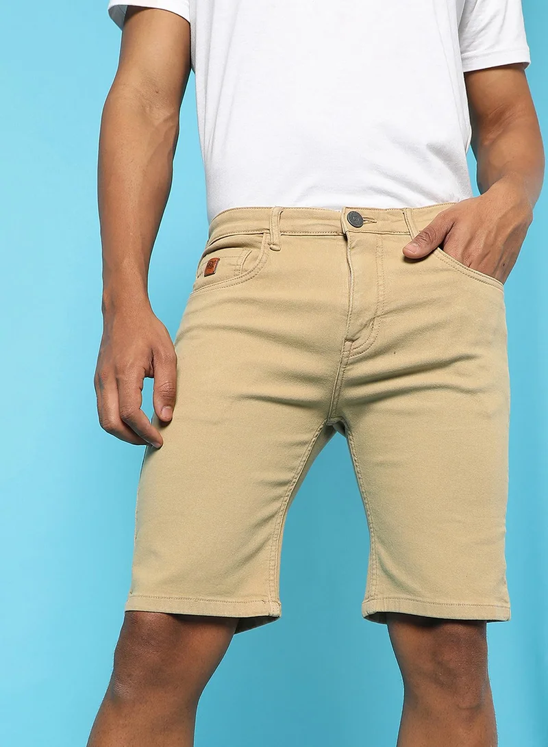 كامبوس سوترا شورت جينز رجالي كاكي بيج سادة
