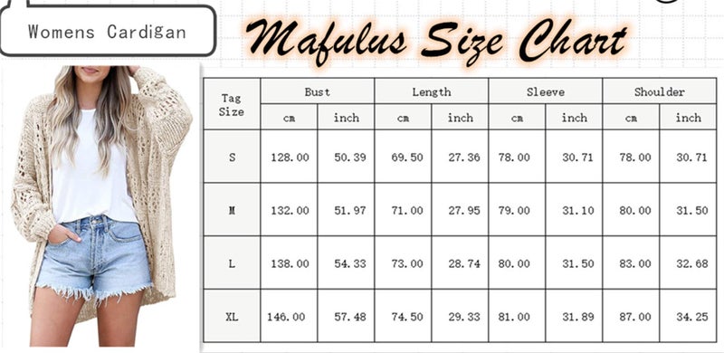 Mafulus Women's Crochet Cardigan Kimono Boho Long Sleeve Lightweight Soft Oversized Open Front Knitted Sweater Beige - Image 4