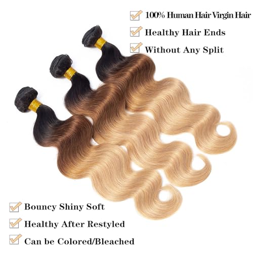 ROYAL IMPRESSION 12A Ombre Bundles with Closure Human Hair (20 22 24+16") Brazilian Ombre Body Wave Human Hair Weave Bundles with Closure 100% Unprocessed Virgin Body Wave 3 Bundles with Lace Closure - Image 4