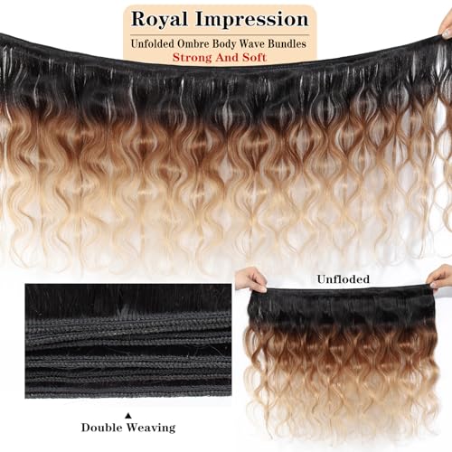 ROYAL IMPRESSION 12A Ombre Bundles with Closure Human Hair (20 22 24+16") Brazilian Ombre Body Wave Human Hair Weave Bundles with Closure 100% Unprocessed Virgin Body Wave 3 Bundles with Lace Closure - Image 5