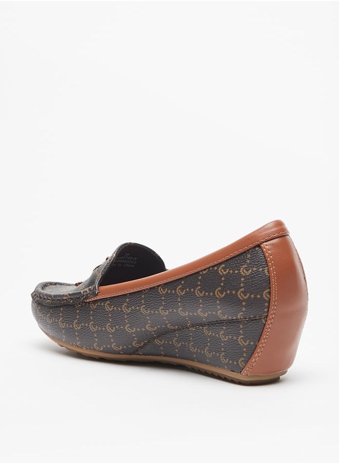 Le Confort - Women's All-Over Monogram Print Slip-On Shoes with Wedge Heels - Image 1