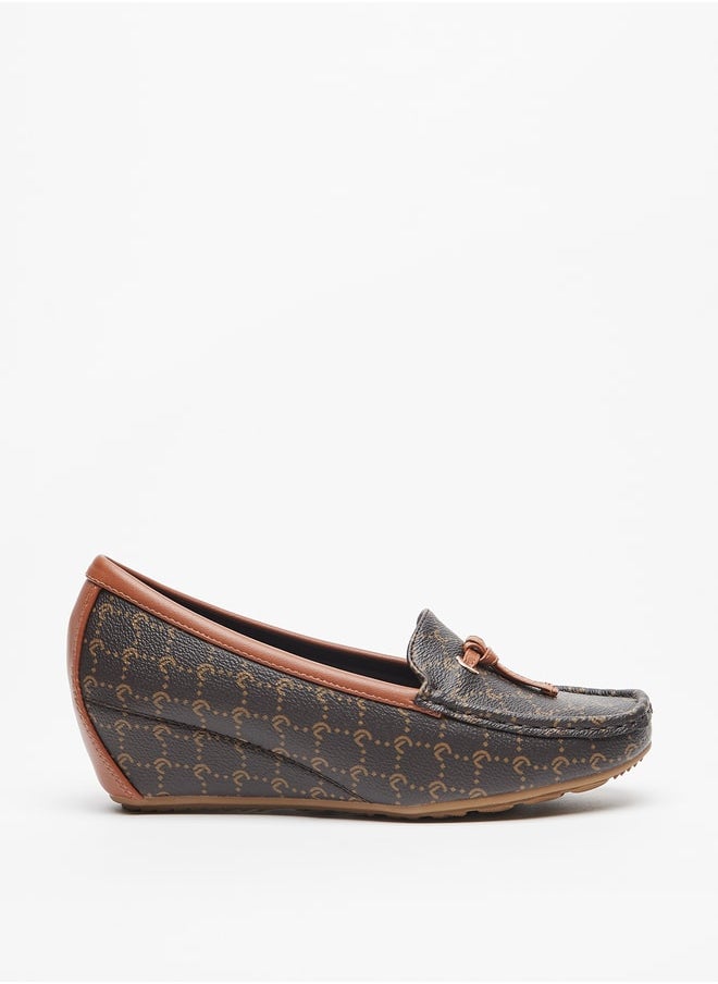 Le Confort - Women's All-Over Monogram Print Slip-On Shoes with Wedge Heels - Image 1