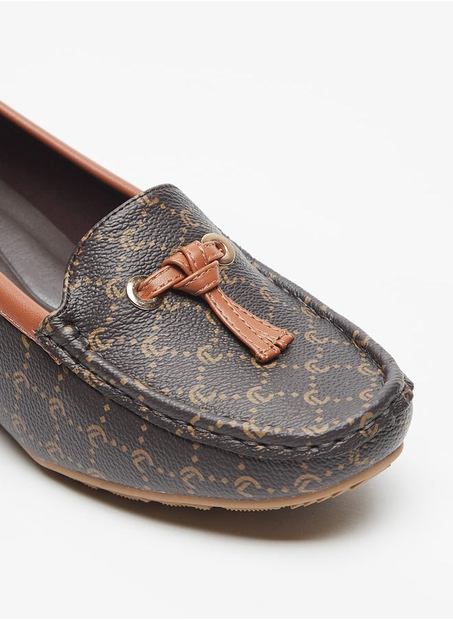 Le Confort - Women's All-Over Monogram Print Slip-On Shoes with Wedge Heels - Image 1