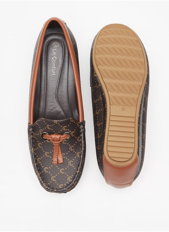 Le Confort - Women's All-Over Monogram Print Slip-On Shoes with Wedge Heels - Image 1