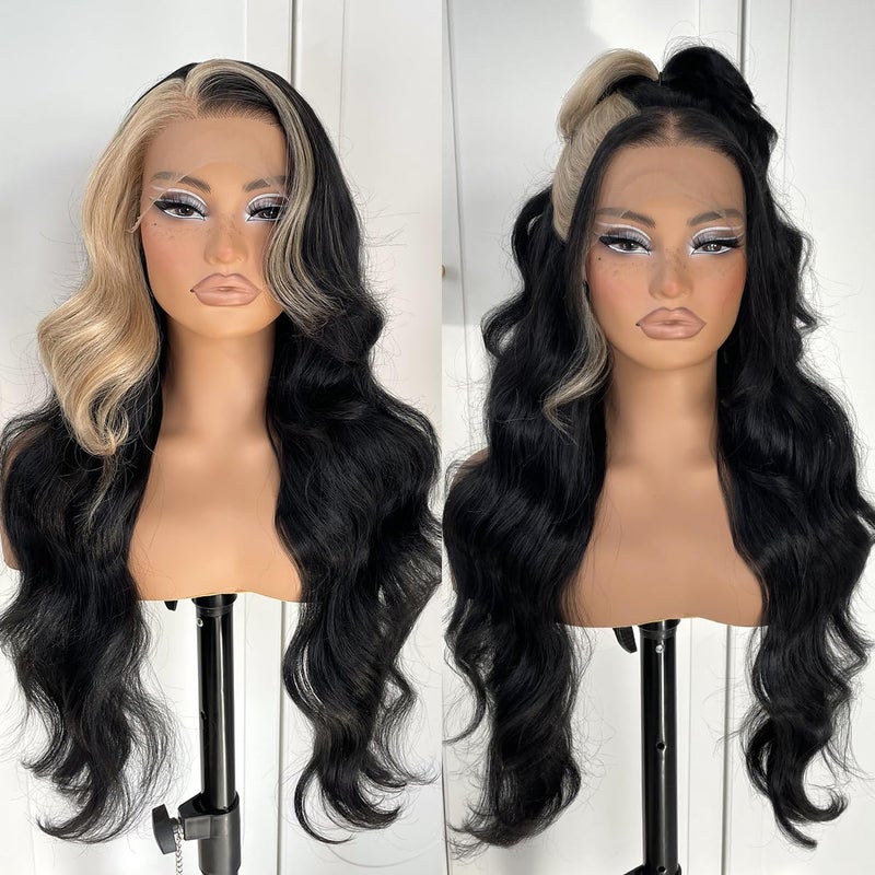 MITIMES 13x6 Skunk Stripe Wig Glueless Lace Front Wigs Pre Plucked Synthetic Body Wave blonde wig Wear and Go lace front wig for black women - Image 2