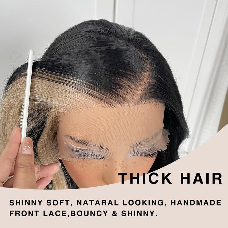 MITIMES 13x6 Skunk Stripe Wig Glueless Lace Front Wigs Pre Plucked Synthetic Body Wave blonde wig Wear and Go lace front wig for black women - Image 4