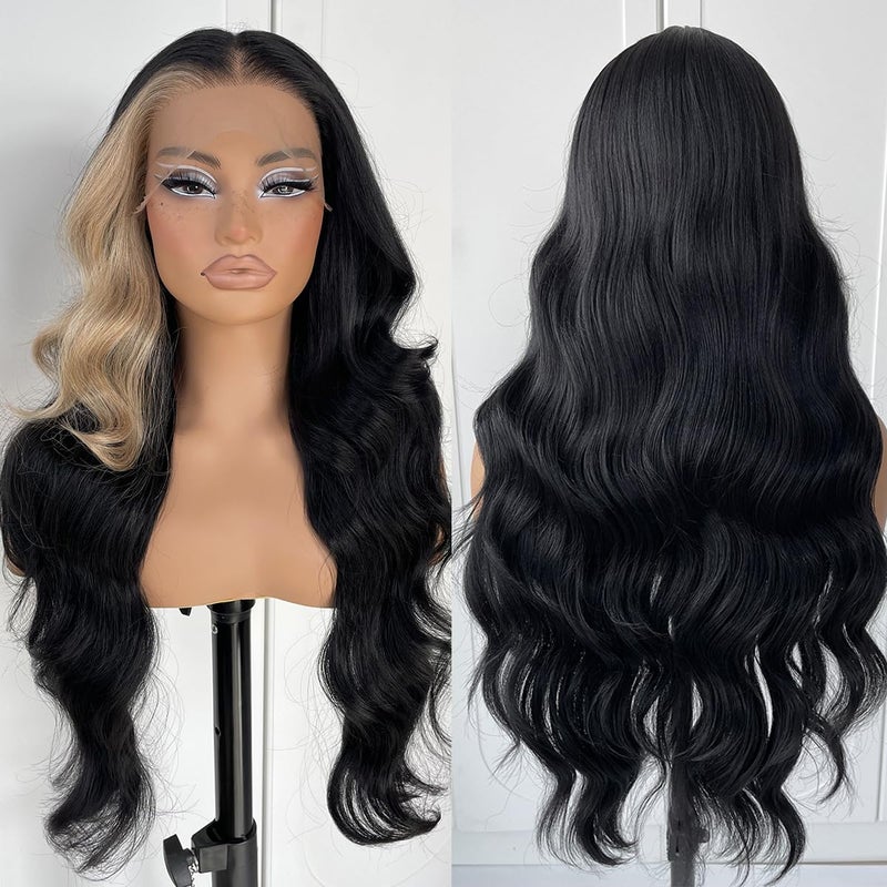 MITIMES 13x6 Skunk Stripe Wig Glueless Lace Front Wigs Pre Plucked Synthetic Body Wave blonde wig Wear and Go lace front wig for black women - Image 3