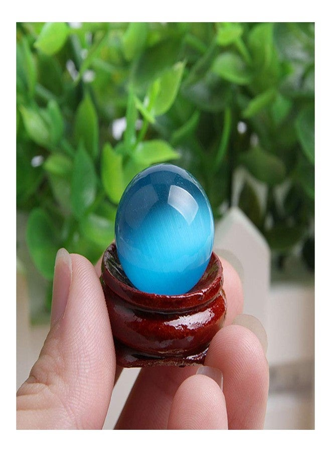 Acxico 1 Pcs Blue Cat's Eye Opal Natural Quartz Crystal Treatment Stone Spherical Ball 20mm Decor + Spherical Bracket - Image 1