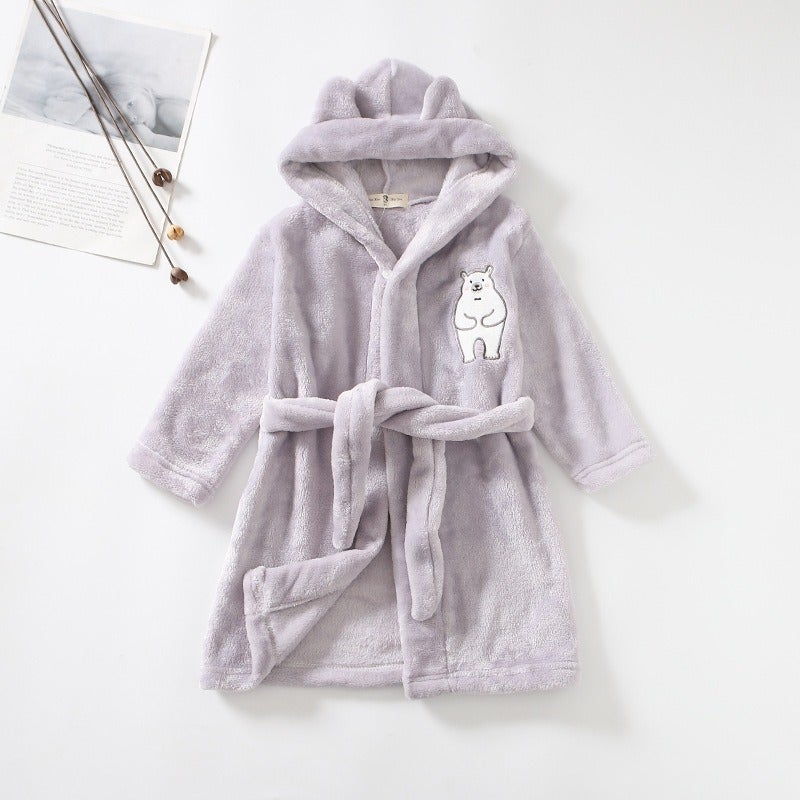 Kids Flannel Bathrobe Hooded Robe for Boys Girls Ages 3-8, Soft Cotton Blend, Warm Loungewear for Spring Autumn Winter