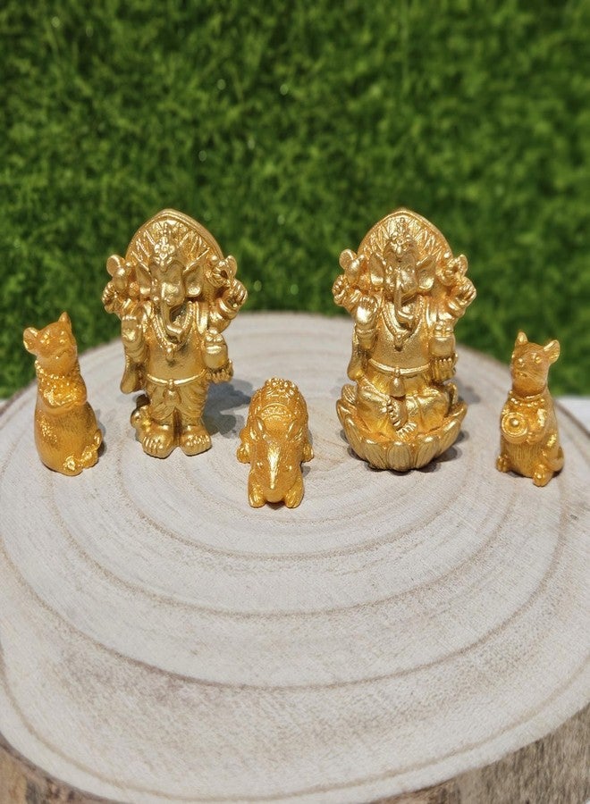 ARUNA DECOR Miniature Ganesha with Mushak Set of 5 – Resin Ganpati Figurines for Miniature Garden, Dollhouse Decor, Terrarium Accessories, Festive Gifting & Home Decoration - Image 1