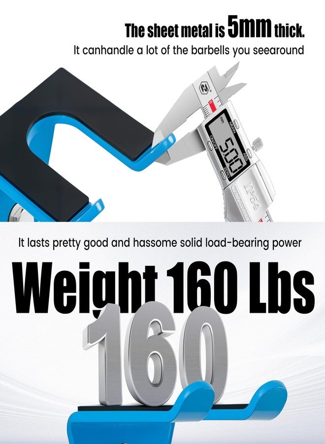 ironvib Olympic Barbell Hanger Wall Mount - Heavy Duty 5mm Steel Bar Holder for 35mm Olympic Standard Bars, 160lb Capacity - Vertical & Horizontal Barbell Storage Rack with Rubber Pads - Fits Garage Gym, Home Gym blue - Image 2