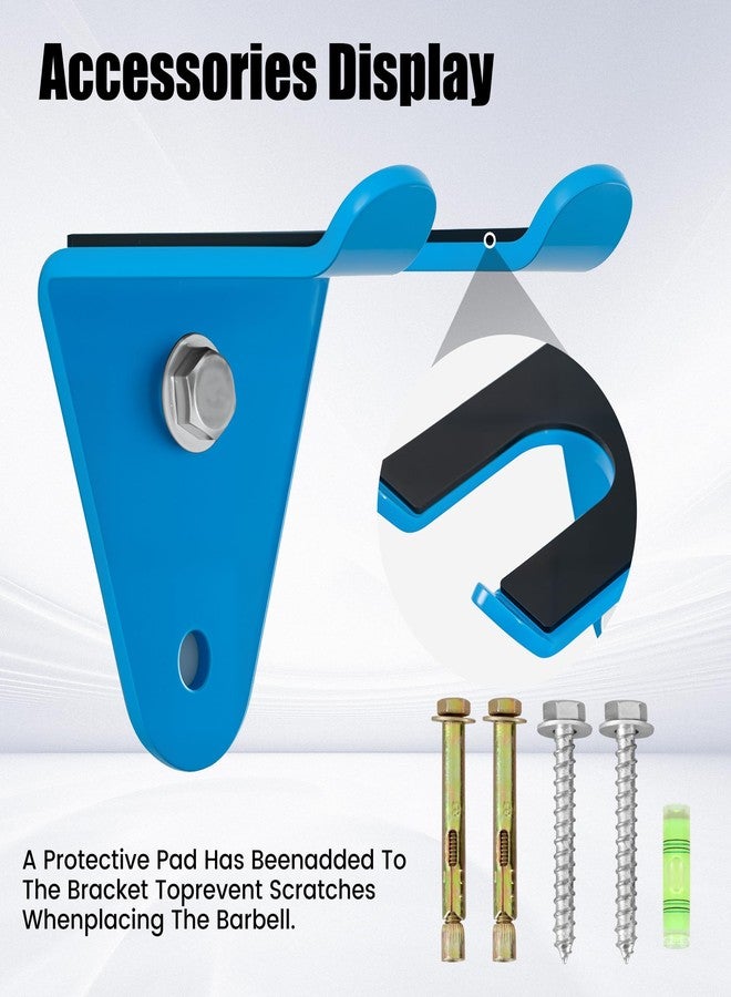 ironvib Olympic Barbell Hanger Wall Mount - Heavy Duty 5mm Steel Bar Holder for 35mm Olympic Standard Bars, 160lb Capacity - Vertical & Horizontal Barbell Storage Rack with Rubber Pads - Fits Garage Gym, Home Gym blue - Image 5