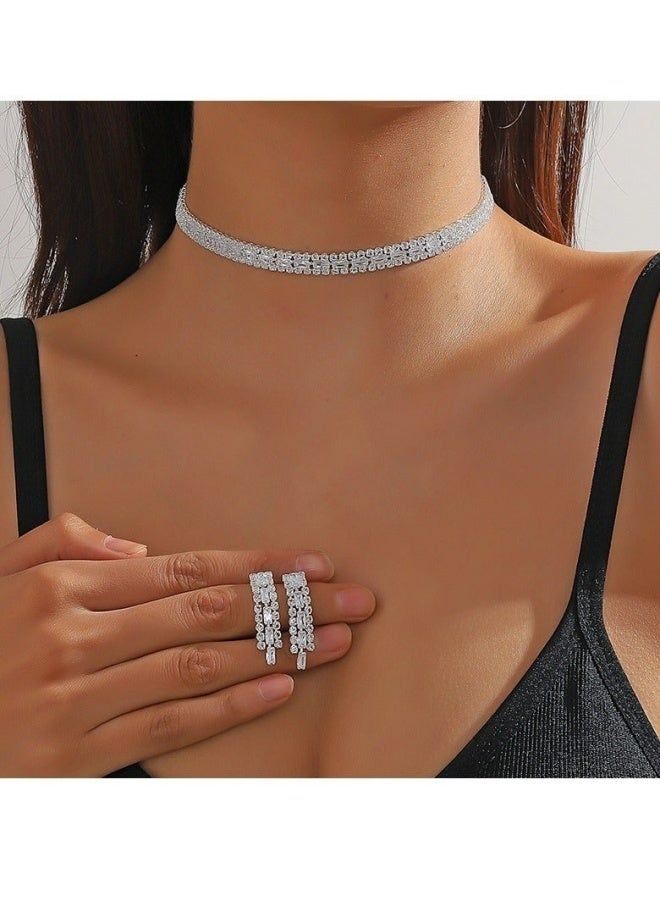 Necklace And Earrings Set Full Diamond Crystal Bridal Wedding Bridesmaid Costume Jewelry For Women Girls Elegant Dress Accessories Party Prom Anniversary Formal Occasions - Image 4