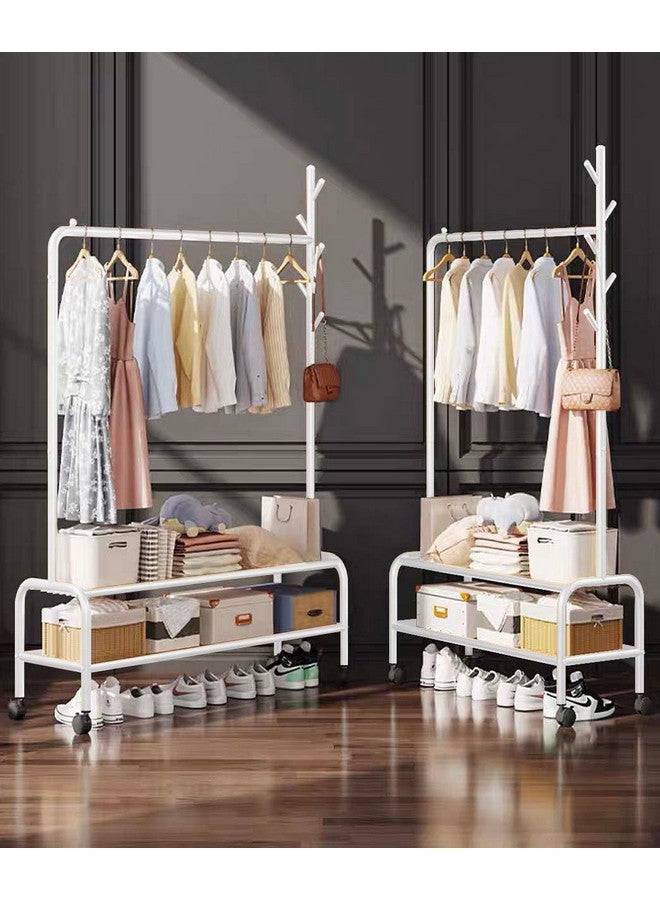 Lukzer حامل الملابس المعدني المتعدد الاستخدامات لوكزر MGR-008 بعمود واحد مع عجلات ورفين سفليين - حامل ملابس قابل للتحريك ومنظم تخزين لغرفة النوم، الممر (34 × 120 × 173 سم، أبيض) - Image 5