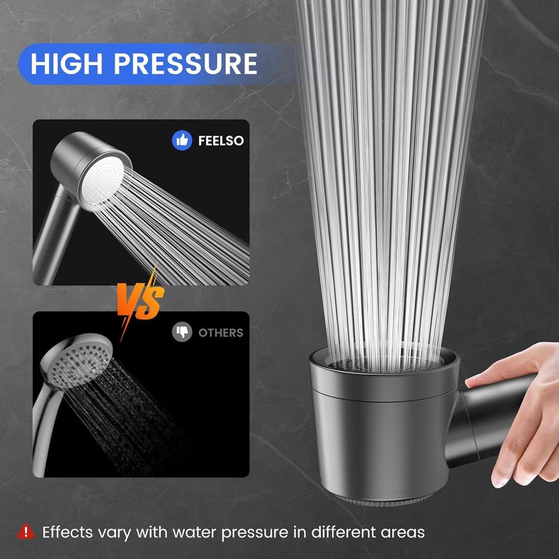 FEELSO Hard Water Filter Shower Head High Pressure with 1.5m Hose Silver | 3+1 Spray Jet Modes Handheld Massage Shower Head with 15 Stage Filter for Residual Chlorine Remove & Reduce Dry Itchy Skin - Image 1