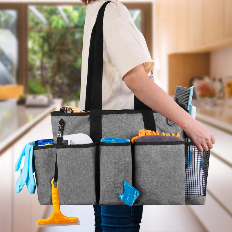 LoDrid Professional Cleaning Tote Caddy for Cleaning Supplies, Cleaning Bag Organizer with Dividers and Handle Strap for Housekeepers Work, Gray, (Bag Only) - Image 5