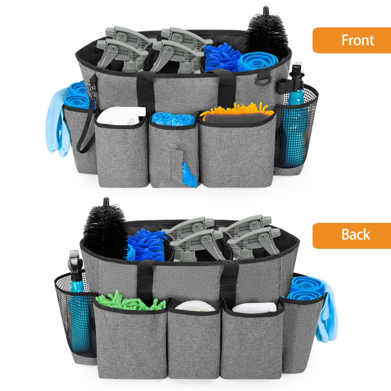 LoDrid Professional Cleaning Tote Caddy for Cleaning Supplies, Cleaning Bag Organizer with Dividers and Handle Strap for Housekeepers Work, Gray, (Bag Only) - Image 3