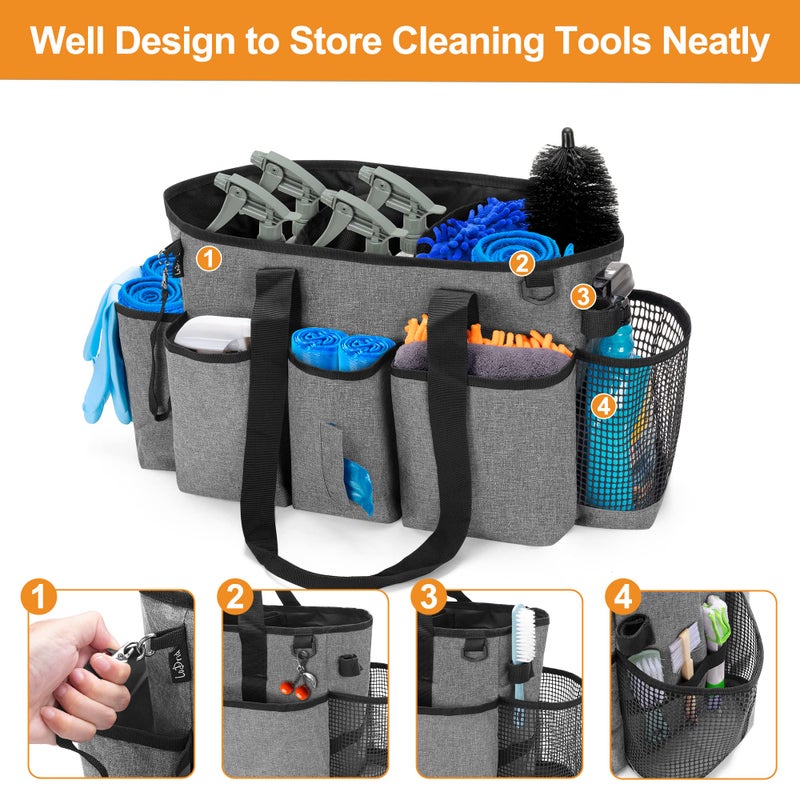 LoDrid Professional Cleaning Tote Caddy for Cleaning Supplies, Cleaning Bag Organizer with Dividers and Handle Strap for Housekeepers Work, Gray, (Bag Only) - Image 4