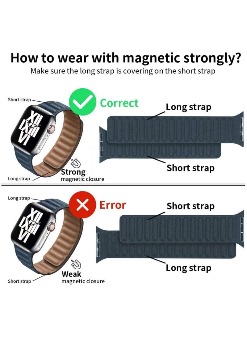 Durable Magnetic Genuine Leather Strap Compatible for Watch Band Size 38mm 40mm 41mm Compatible with Apple Watch Series 8 7 6 5 4 SE 3 2 1 - Image 2