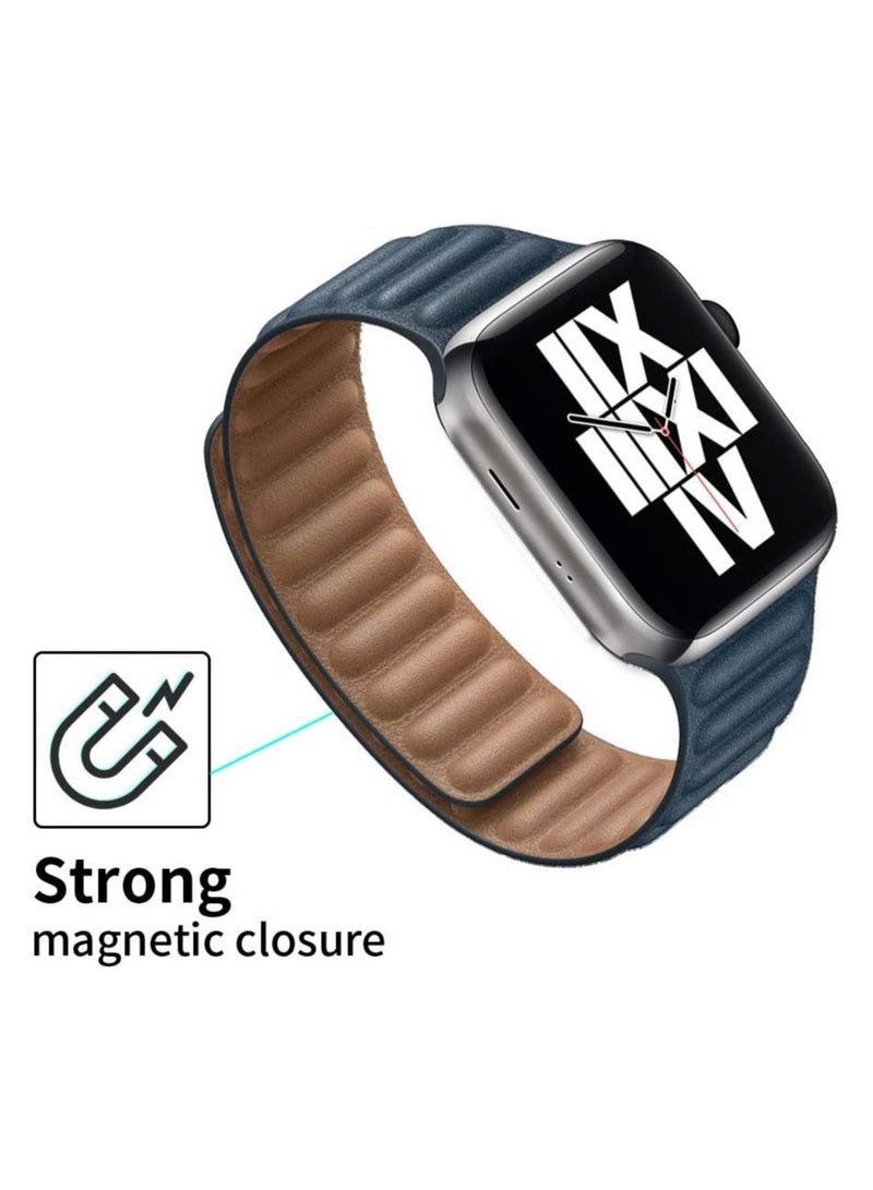 Durable Magnetic Genuine Leather Strap Compatible for Watch Band Size 38mm 40mm 41mm Compatible with Apple Watch Series 8 7 6 5 4 SE 3 2 1 - Image 3