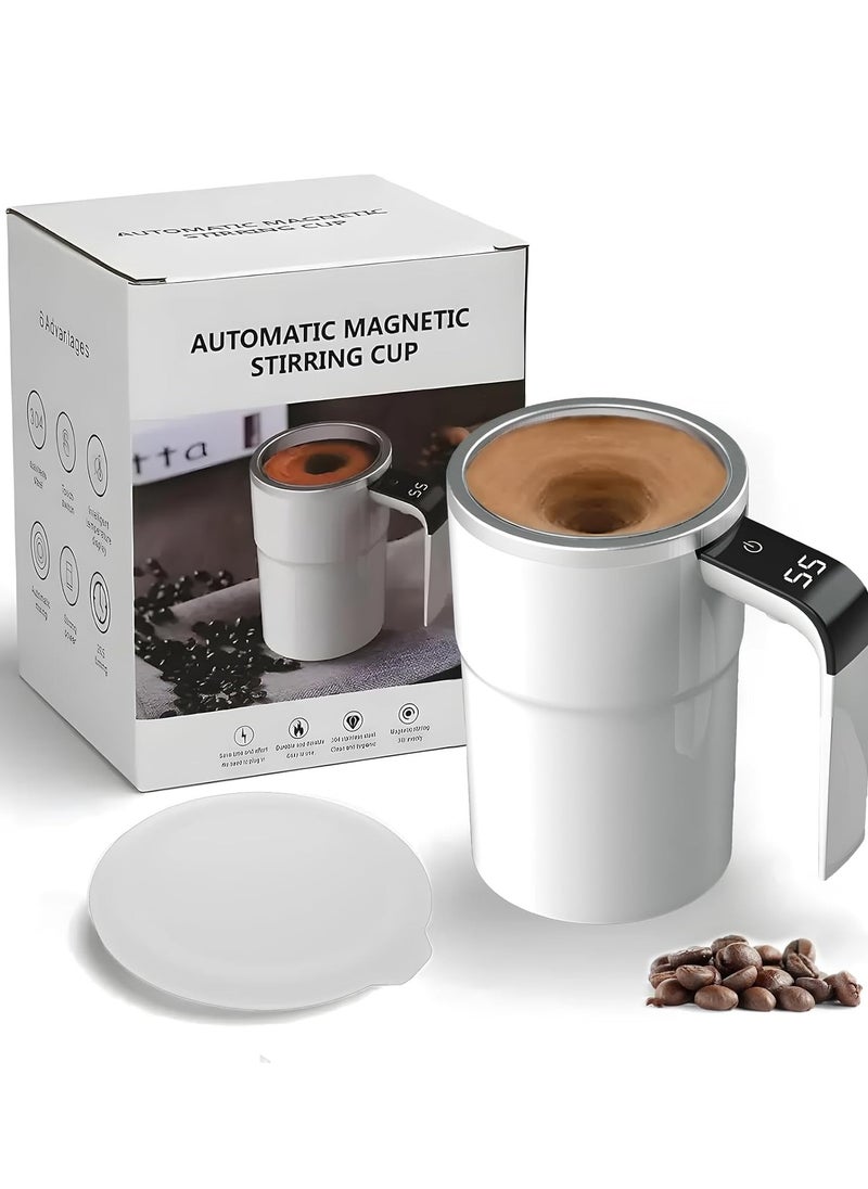 ELLEGLAM - Electric Magnetic Self Stirring Coffee Mug with Lid, Automatic Magnetic Stirring Cup with Digital Display, Rechargeable Self-Mixing Coffee Mug for Coffee, Tea, Hot Chocolate (White) - Image 1