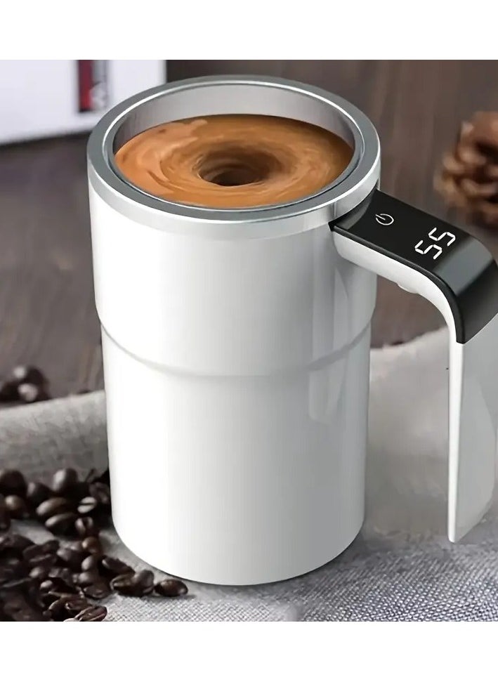 ELLEGLAM - Electric Magnetic Self Stirring Coffee Mug with Lid, Automatic Magnetic Stirring Cup with Digital Display, Rechargeable Self-Mixing Coffee Mug for Coffee, Tea, Hot Chocolate (White) - Image 1