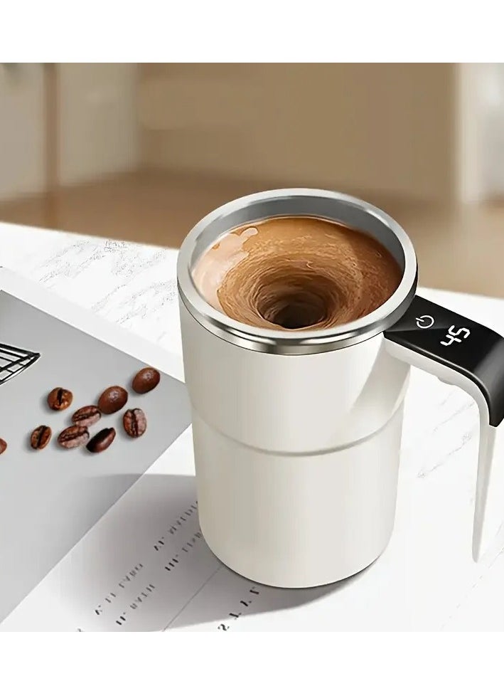 ELLEGLAM - Electric Magnetic Self Stirring Coffee Mug with Lid, Automatic Magnetic Stirring Cup with Digital Display, Rechargeable Self-Mixing Coffee Mug for Coffee, Tea, Hot Chocolate (White) - Image 1