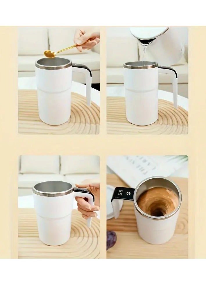 ELLEGLAM - Electric Magnetic Self Stirring Coffee Mug with Lid, Automatic Magnetic Stirring Cup with Digital Display, Rechargeable Self-Mixing Coffee Mug for Coffee, Tea, Hot Chocolate (White) - Image 1
